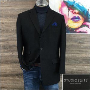 Studio Suits Men's Long Coat Over Coat Wool Sports Jacket 40R Men Black‎ Trench